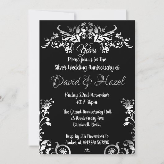 シルバー 25周年 結婚記念日 招待状 (正面)