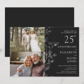 シルバー 25周年 結婚記念日 2枚の写真 招待状 (正面/裏面)