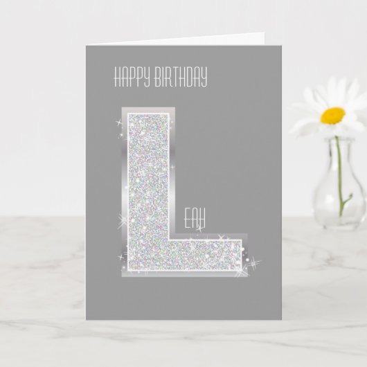 シルバー Letter L カード (小さな植物)