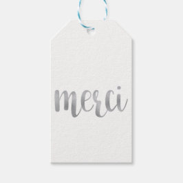 シルバー"merci"メッセージカード、フォイル、垂直 ギフトタグ
