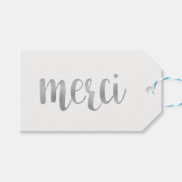シルバー「merci」メッセージカード、ホイル、水平 ギフトタグ