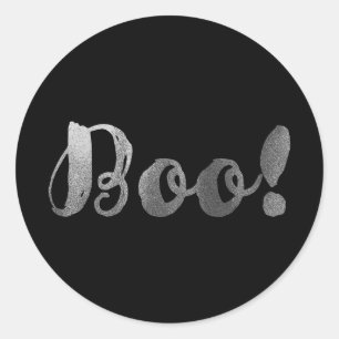 シルバーBOO!モダンスクリプトのハロウィンパーティーのお返しギフト ラウンドシール