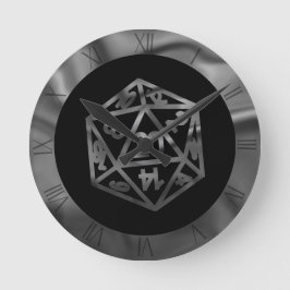 シルバーD20クリット | PNPテーブルトップロールプレーヤーのサイコロ ラウンド壁時計