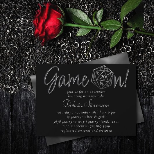 シルバーD20ゲームオン |ファンタジーサイコロブライダルシャワー 招待状