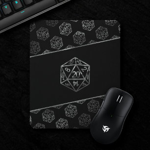 シルバーD20パターン PNPテーブルトップロールプレーヤーのサイコロ マウスパッド