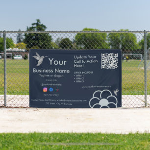 シルバーHummingbirdロゴQRコードネイビーブルービジネス 横断幕