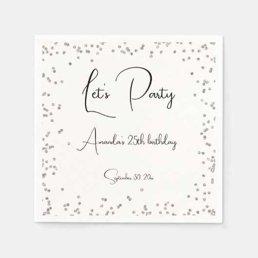 シルバーSparkles完全にカスタマイズ可能なLet'sパーティー スタンダードカクテルナプキン (正面)