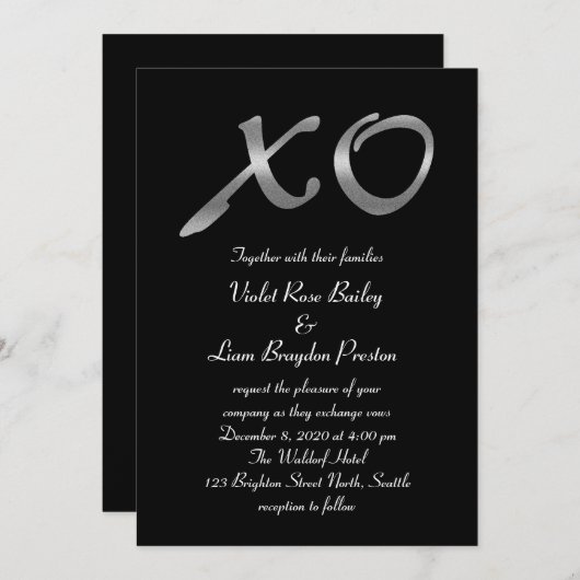 シルバーXO結婚式招待状 招待状 (正面/裏面)