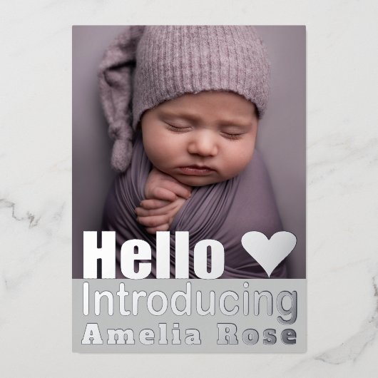 シルバ実在ー写真コラージュHelloベビー発表 箔招待状 (正面)