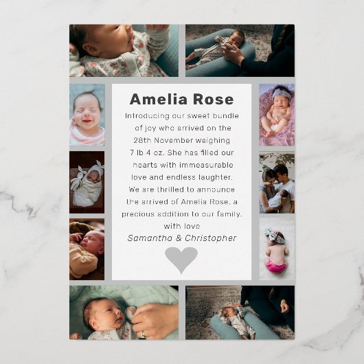 シルバ実在ー写真コラージュHelloベビー発表 箔招待状 (裏面)