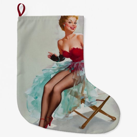 シルバ恋しく思ニアのピンアップ女子 ラージクリスマスストッキング (正面)