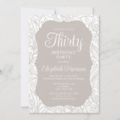 シルバ淡い色のーホワイトフローラウーマン30歳の誕生日パーティー 招待状 (正面)