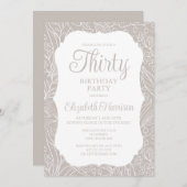 シルバ淡い色のーホワイトフローラウーマン30歳の誕生日パーティー 招待状 (正面/裏面)