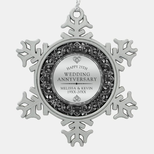 シルバ渦巻形のー・フレーム25結婚周年 スノーフレークピューターオーナメント (正面)