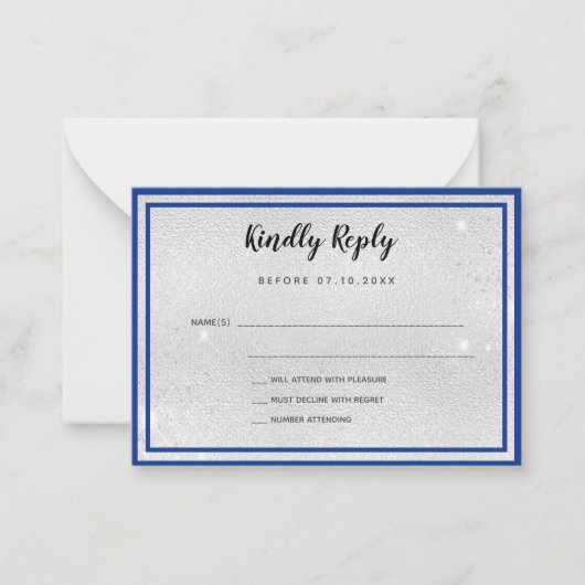 シルバ王室のーの金エレガント属の弓ウェディングRSVP ノートカード (正面)