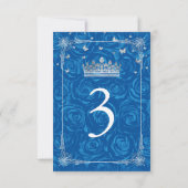 シルバ王室のー青バラエレガントテーブル番号カード 招待状 (裏面)