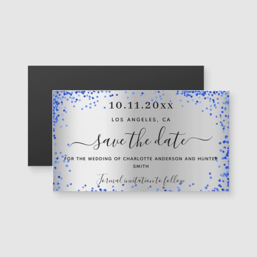 シルバ王室のー・ブルーの結婚式は日付磁石を保存 (正面/裏面)