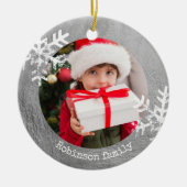 シルバ素朴ーサークル写真雪片 セラミックオーナメント (正面)