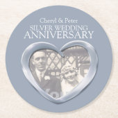 シルバ結婚ーの記念ハート写真機 ラウンドペーパーコースター (正面)