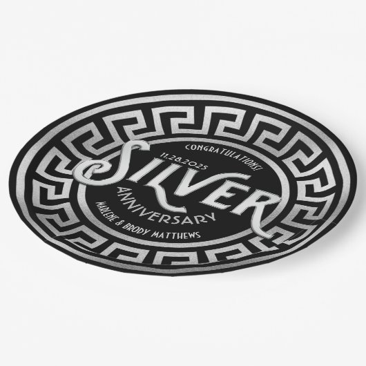 シルバ結婚ーの記念日アールデコ25グリッター ペーパープレート (アングル)