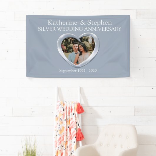 シルバ結婚ーの記念日ハートのフォトバナー 横断幕 (インサイチュ)