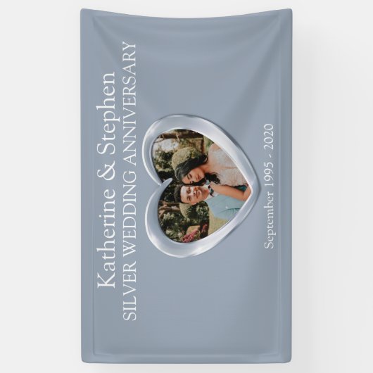 シルバ結婚ーの記念日ハートのフォトバナー 横断幕 (縦)