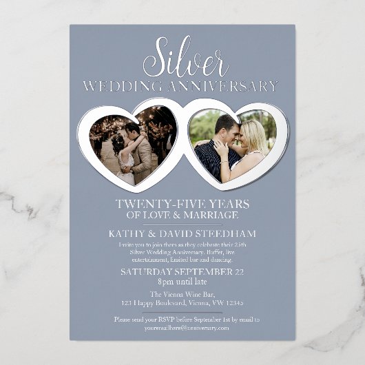 シルバ結婚ーの記念日25thパーティー6枚 箔招待状 (正面)
