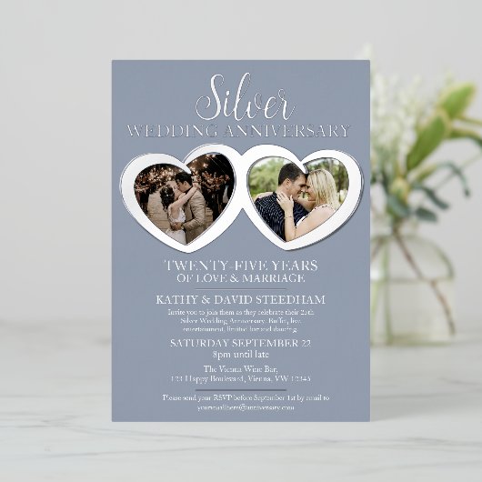 シルバ結婚ーの記念日25thパーティー6枚 箔招待状 (立ち正面)