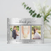 シルバ結婚ーグリッターのキラキラの写真スクリプト サンキューカード (スタンド正面)