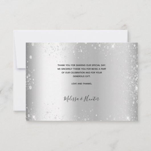 シルバ結婚ーグリッターのキラキラの写真スクリプト サンキューカード (裏面)