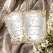 シルバ結婚ーベージュクリームパールボウスノーフレーク 招待状