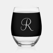 シルバ結婚ーモノグラム白黒 ステムなしワイングラス (裏面)