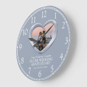 シルバ結婚ー記念写真ハート番号 ラージ壁時計 (傾斜)