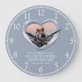 シルバ結婚ー記念写真ハート番号 ラージ壁時計 (正面)