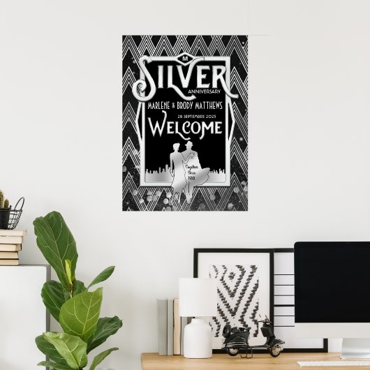 シルバ結婚ー記念日アールデコパーティー歓迎 ポスター (ホームオフィス)