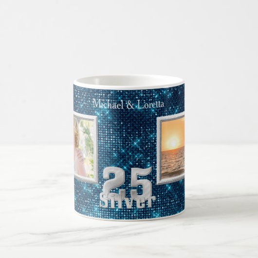 シルバ結婚ー記念日写真テンプレート コーヒーマグカップ (中央)