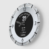 シルバ結婚ー25周年パーソナライズされた ラージ壁時計 (傾斜)