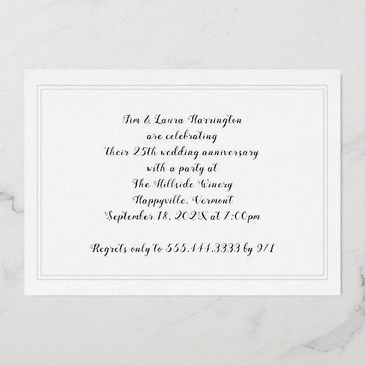 シルバ結婚ー25周年記念フォイル招待状 箔招待状 (裏面)