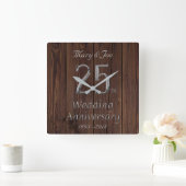 シルバ結婚ー25周年記念素朴 スクエア壁時計 (ホーム)