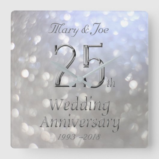 シルバ結婚ー25周年記念《写真》ぼけ味 スクエア壁時計 (正面)