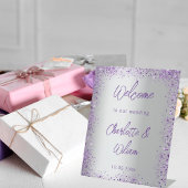 シルバ結婚ー・バイオレット・パープル・グリッター・ウェルカム 台座サイン