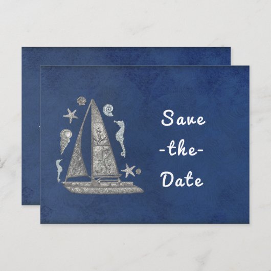 シルバ航海のー・ボートとビーチのアイテムが日付を保存 案内ポストカード (正面/裏面)