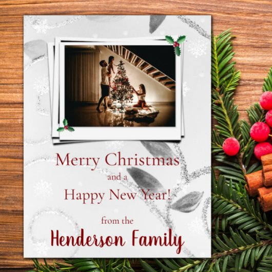 シルバ葉ー・フラットホリデー・フォト・カード シーズンカード