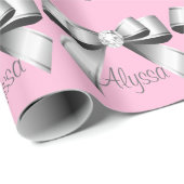 シルパーソナライズされたバーボウ薄ピンク ラッピングペーパー (ロールコーナー)