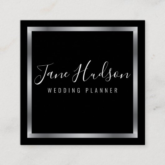 シルブエレガントブラックミニマリスト編集可能 スクエア名刺 (正面)