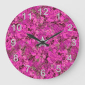 シルブリアクセント付きホットピンクの様式化フローラ ラージ壁時計 (正面)