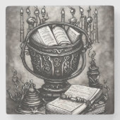 シルブリスティームパンクカルドロンスペルブックスとポーション ストーンコースター (正面)