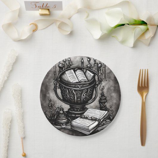 シルブリスティームパンクカルドロンスペルブックスとポーション ペーパープレート (ウェディング)