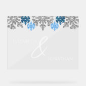 シルブルーの雪の結晶の冬の結婚式 アクリルサイン (正面)