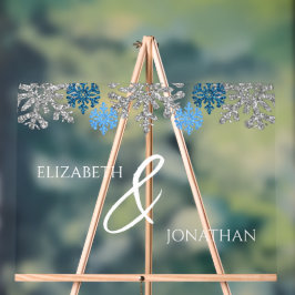 シルブルーの雪の結晶の冬の結婚式 アクリルサイン